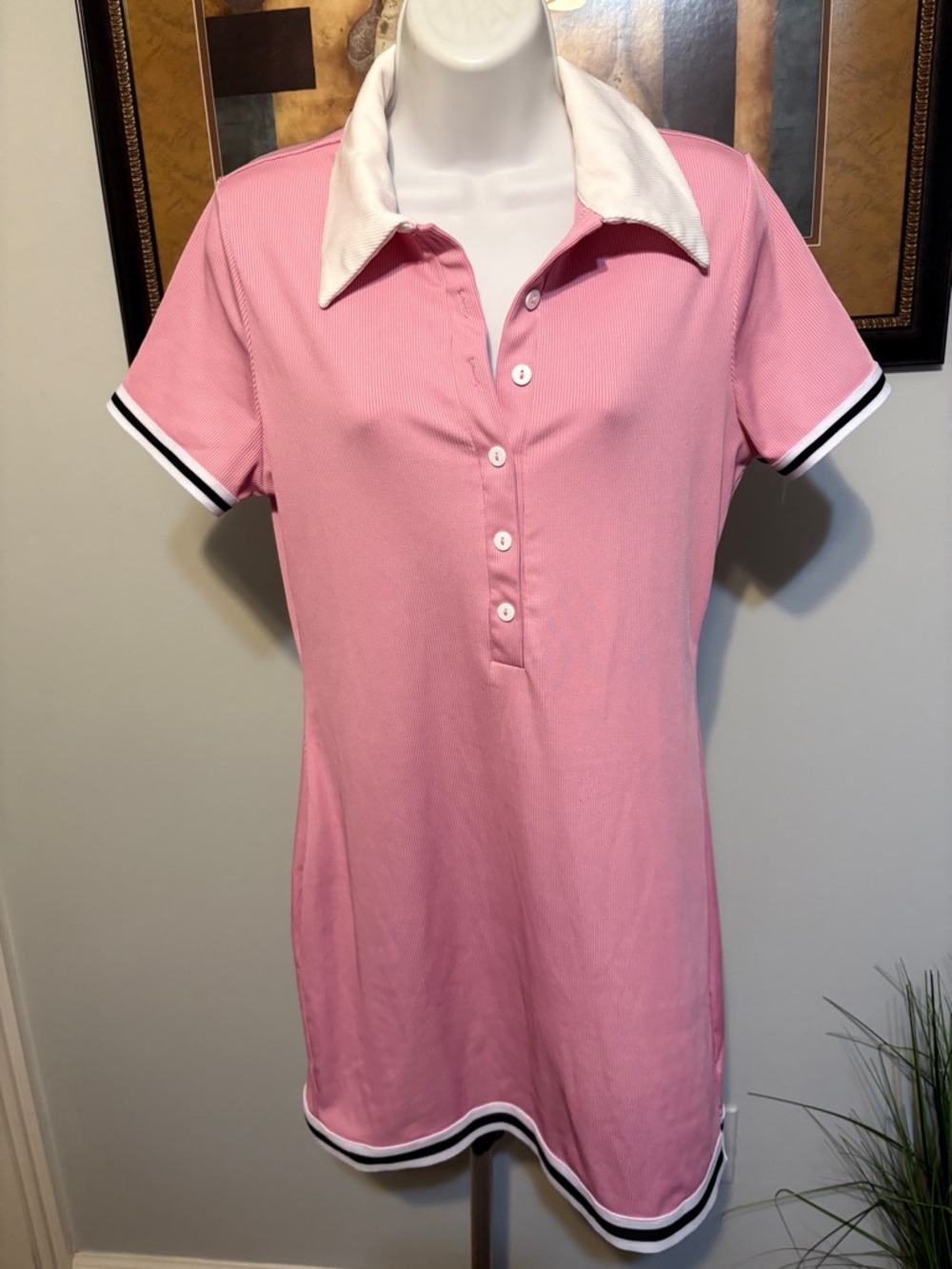 Women's Pink Polo Tennis Dress with Contrast Collar